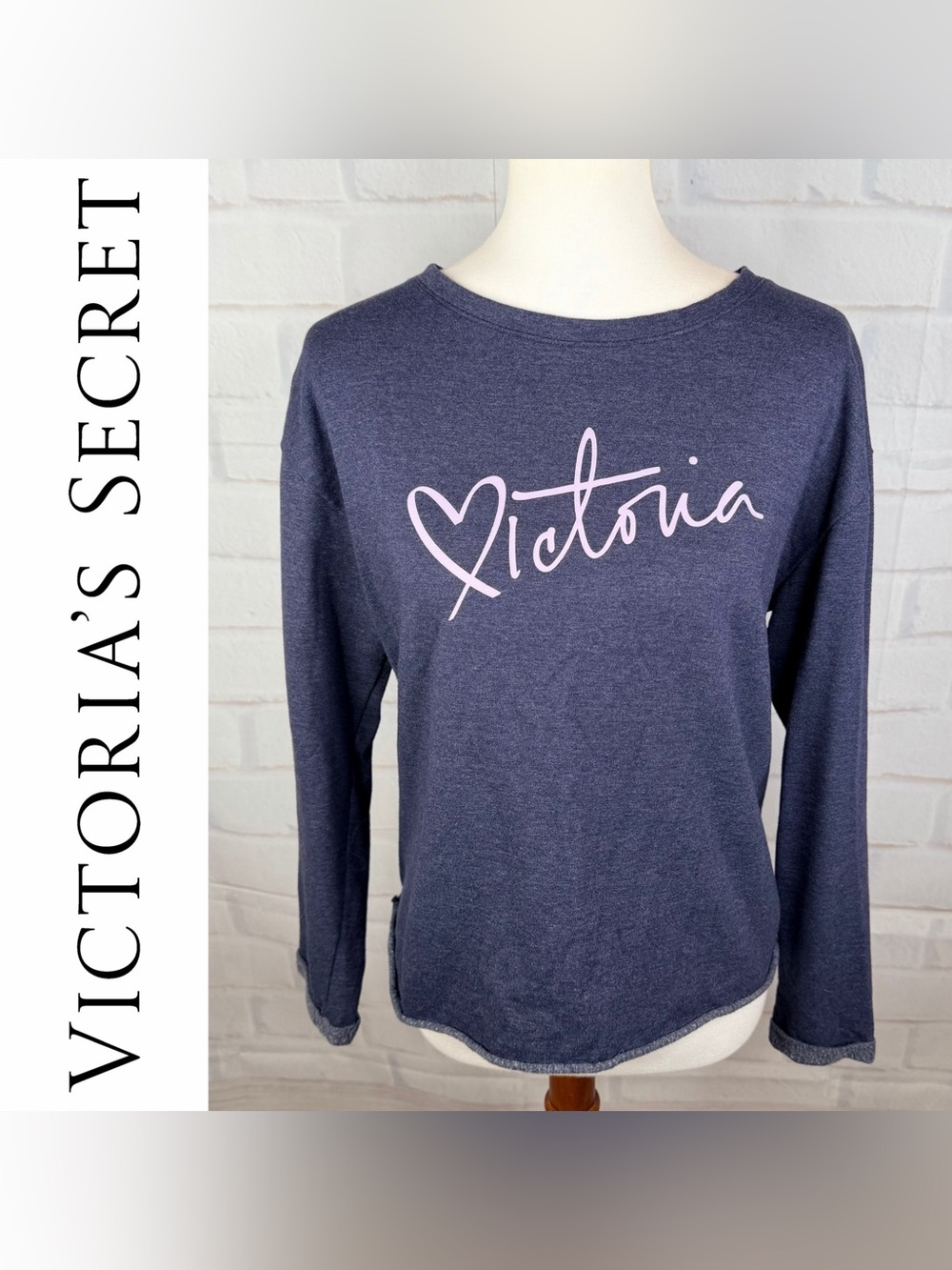 { Victoria's Secret } Navy Long-Sleeve Sweatshirt with Lavender Script